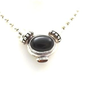 Joseph Esposito ESPO 925 Sterling Silver Black Onyx Amber Pendant Necklace 63.7G
